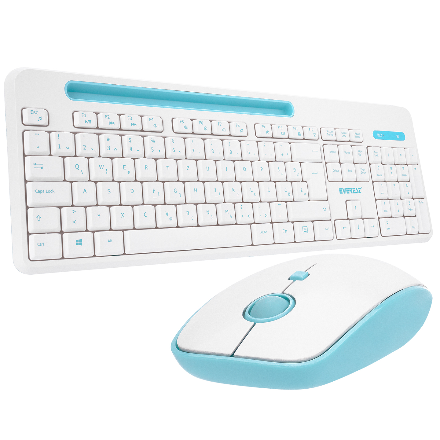 Everest ELITE KM-6388 Beyaz/Mavi Kablosuz LC Layout Multimedia Klavye + Mouse Set