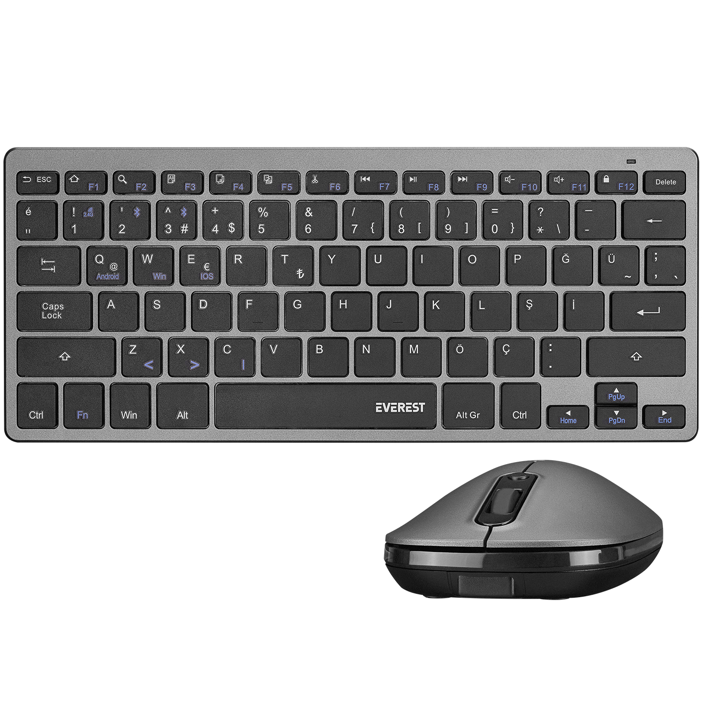 Everest KM-BT843 Siyah 3 in 1 BT 5.0+3.0+2.4Ghz 1600dpi Q Multimedia Kablosuz Klavye + Mouse Set