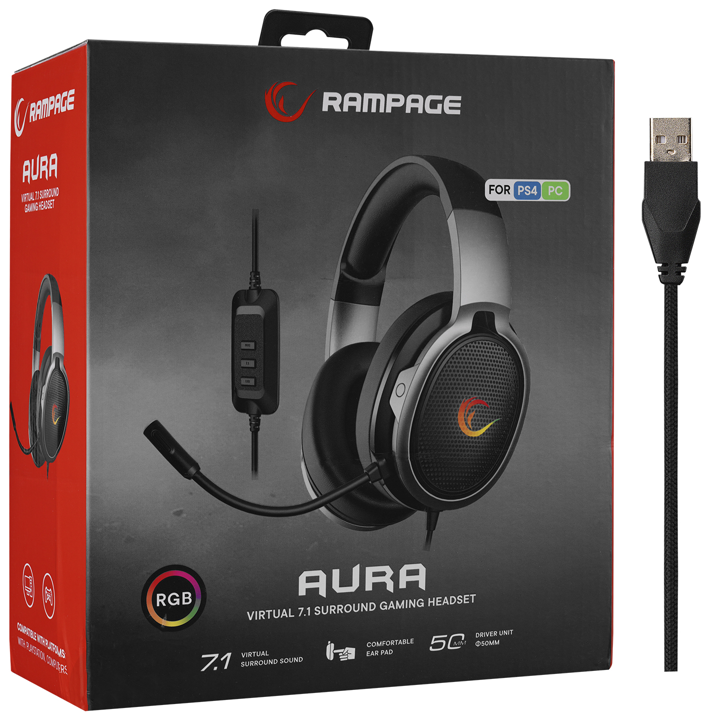 Casque avec Micro USB Gaming Rampage Amazing RM-K10 / 7.1 / RGB / PS4 et PC