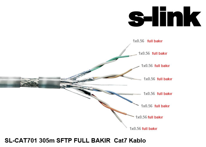 S-link SL-CAT701 305m SFTP Full 23AWG Bakır CAT7 Kablo