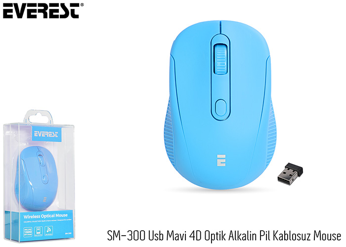 Everest SM-300 Usb Blue 4D Optical Alkaline Battery Wireless Mouse