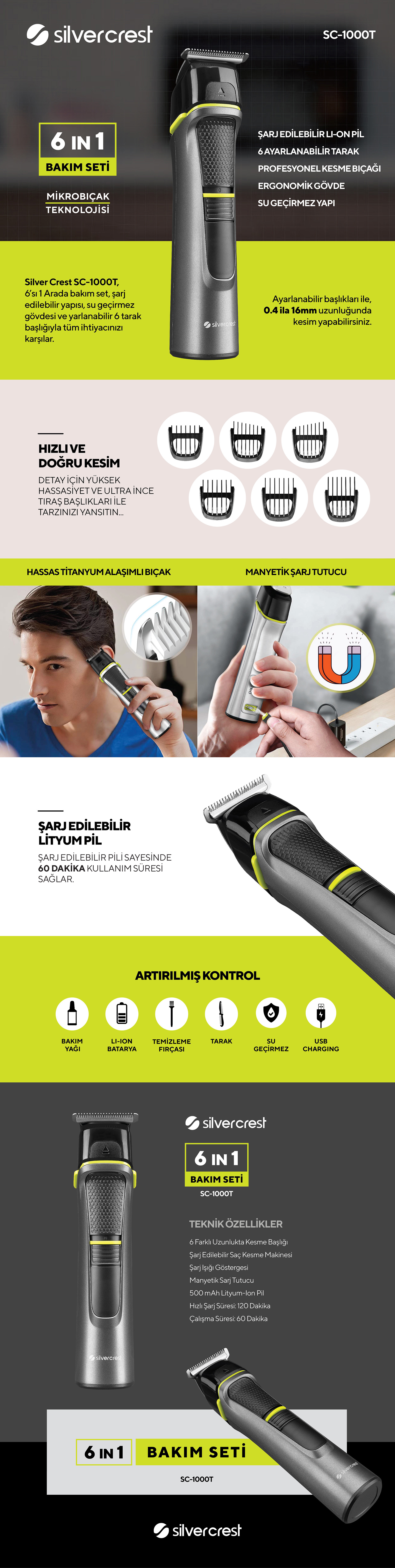Silvercrest SC-1000T Şarjlı Saç Sakal Traş Makines - 2112166 ...