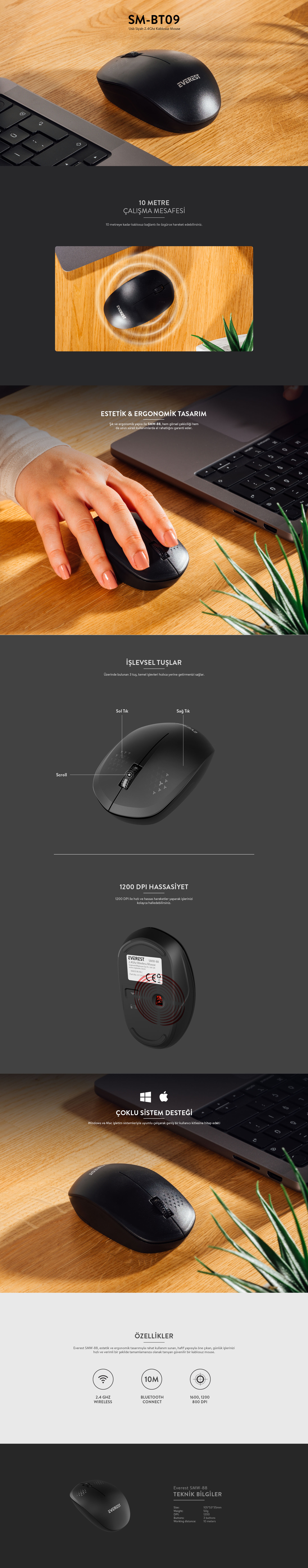 Everest SMW-88 Usb Siyah 2.4Ghz Kablosuz Mouse