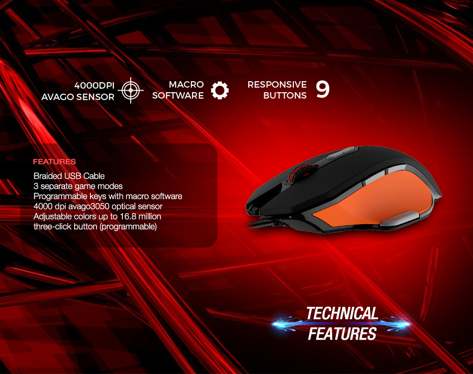 Rampage Strike Smx R14 Black Orange Color 9 Keys Rgb Gaming Mouse Segment Bilgisayar